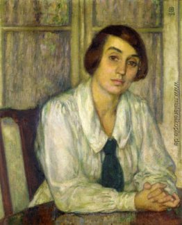 Porträt von Elizabeth van Rysselberghe, mit den Händen auf dem T Porträt von Elizabeth van Rysselberghe, mit den Händen auf dem T