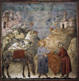 St. Francis gibt seinen Mantel einem Armen St. Francis gibt seinen Mantel einem Armen