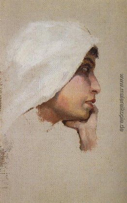 Der Kopf einer jungen Frau in einem weißen Schleier Der Kopf einer jungen Frau in einem weißen Schleier