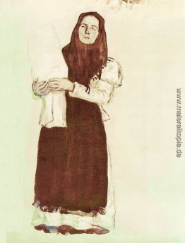 Eine junge Bäuerin in einem roten Schal Eine junge Bäuerin in einem roten Schal