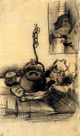 Kessel über dem Feuer, und ein Ferienhaus bei Nacht Kessel über dem Feuer, und ein Ferienhaus bei Nacht