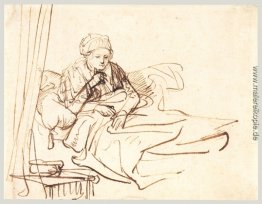 Eine Frau im Bett sitzend Eine Frau im Bett sitzend