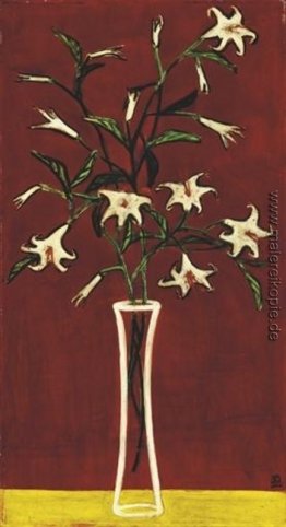 Vase Lilien mit roten Boden Vase Lilien mit roten Boden