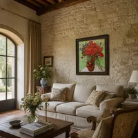 Rote Mohnblumen und Gänseblümchen — Italienische Villa