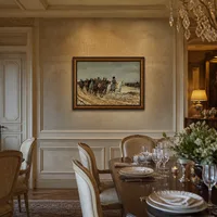 1814. Campagne de France (Napoleon und sein Stab kehren nach der Schlacht von Laon von Soissons zurück) — Schloss-Esszimmer