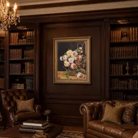 Blumenstrauß aus Rosen am Fenster — Klassische Bibliothek