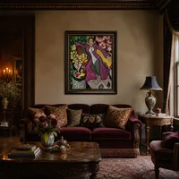 Frau in einem purpurroten Mantel — Historisches Herrenhaus
