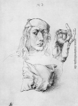 Studienblatt mit Selbstbildnis, Hand, und Kissen Studienblatt mit Selbstbildnis, Hand, und Kissen