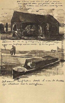 Workman neben einem Mound von Torf und einem Torf-Boot mit zwei Workman neben einem Mound von Torf und einem Torf-Boot mit zwei