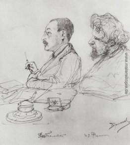 Tolstoi und Repin bei einem Treffen der Akademie der Künste Tolstoi und Repin bei einem Treffen der Akademie der Künste