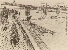 Ansicht von einem Fluss, Kai, und die Brücke Ansicht von einem Fluss, Kai, und die Brücke