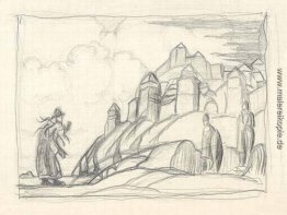 Sketch mit Frau vor der Stadtmauer Sketch mit Frau vor der Stadtmauer