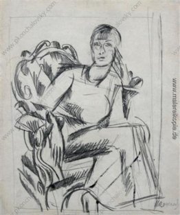 Eine Skizze eines weiblichen Figur, die in einem Stuhl für das P Eine Skizze eines weiblichen Figur, die in einem Stuhl für das P