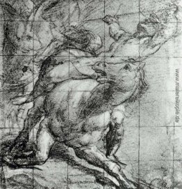 Pferd und Reiter Schwarze Kreide auf blauem Papier Pferd und Reiter Schwarze Kreide auf blauem Papier