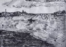 Rhone mit Booten und einer Brücke Rhone mit Booten und einer Brücke