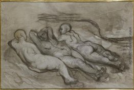 Studie von drei nackten Frauen am Fuße einer Klippe liegen Studie von drei nackten Frauen am Fuße einer Klippe liegen