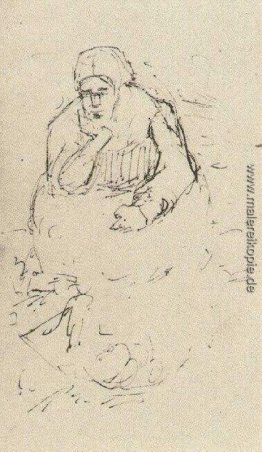 Ländliche Frau, sitzend mit dem Kinn in der Hand Ländliche Frau, sitzend mit dem Kinn in der Hand