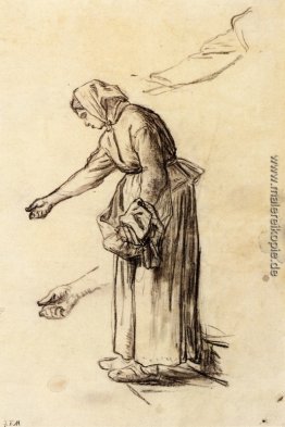 Studie für einer Frau Fütterung Hühner Studie für einer Frau Fütterung Hühner