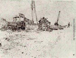 Straße mit Telefonmast und Kran Straße mit Telefonmast und Kran