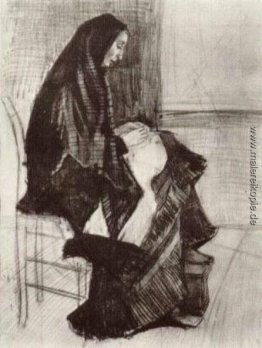 Abbildung einer Frau mit Unfinished Chair Abbildung einer Frau mit Unfinished Chair