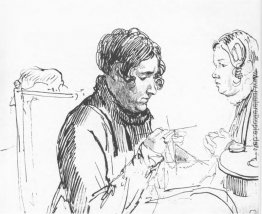 Stricken. Zwei Frauen am Tisch Stricken. Zwei Frauen am Tisch