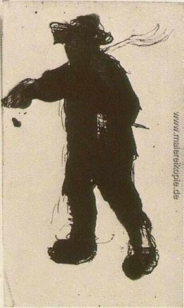 Schattenbild eines Mannes mit einem Rake Schattenbild eines Mannes mit einem Rake