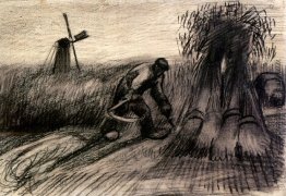 Wheatfield mit Reaper und Ländliche Frauen-verbindliche Garben Wheatfield mit Reaper und Ländliche Frauen-verbindliche Garben