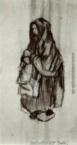 Ländliche Frau mit Schal über den Kopf von der Seite 2 gesehen Ländliche Frau mit Schal über den Kopf von der Seite 2 gesehen