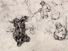Blatt mit Skizzen eines Digger und andere Figuren Blatt mit Skizzen eines Digger und andere Figuren