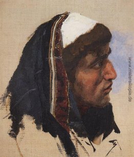 Der Kopf eines jungen Mannes in einem blauen Schleier Der Kopf eines jungen Mannes in einem blauen Schleier