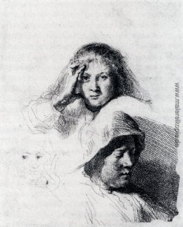 Blatt Sketches mit einem Porträt von Saskia Blatt Sketches mit einem Porträt von Saskia