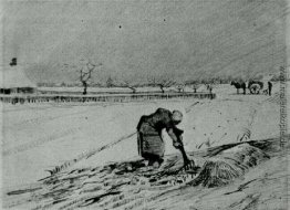 Verschneite Landschaft mit Bücken Frau Verschneite Landschaft mit Bücken Frau