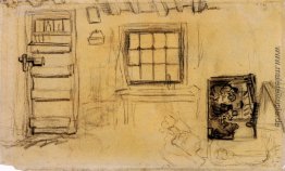 Studien der Innenraum eines Bauernhaus, und eine Skizze der Kart Studien der Innenraum eines Bauernhaus, und eine Skizze der Kart