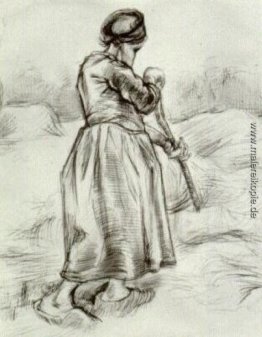 Ländliche Frau, Tossing Hay, gesehen von der Rückseite Ländliche Frau, Tossing Hay, gesehen von der Rückseite