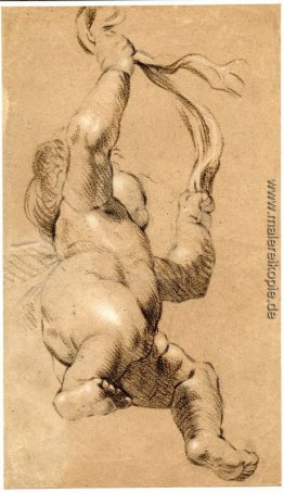 Skizze der Putto Holding eine Schärpe in beiden Händen, von unte Skizze der Putto Holding eine Schärpe in beiden Händen, von unte