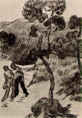 Zwei Männer, die in einer Landschaft mit Bäumen Zwei Männer, die in einer Landschaft mit Bäumen