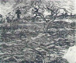 Landschaft mit Olivenbaum und Berge im Hintergrund Landschaft mit Olivenbaum und Berge im Hintergrund