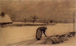 Frau mit einer Gabel in einer Winterlandschaft Frau mit einer Gabel in einer Winterlandschaft