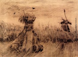 Weizenfeld mit einem Stook und einer Mühle Weizenfeld mit einem Stook und einer Mühle