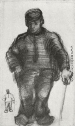 Bauer mit Spazierstock, und kleine Skizze der gleichen Figur Bauer mit Spazierstock, und kleine Skizze der gleichen Figur
