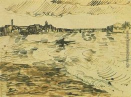 Die Rhone mit Booten und eine Brücke Die Rhone mit Booten und eine Brücke
