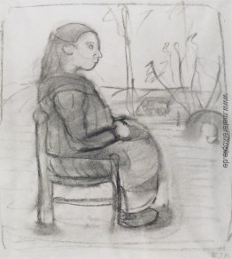 Sitzmädchen in einer Landschaft, auf der rechten Seite Sitzmädchen in einer Landschaft, auf der rechten Seite