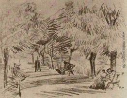 Ein Weg im Allgemeinen Garten mit Bänken Ein Weg im Allgemeinen Garten mit Bänken