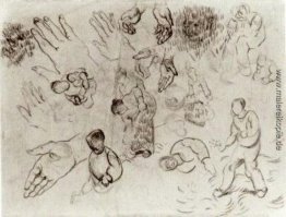 Blatt mit Händen und mehrere Figuren Blatt mit Händen und mehrere Figuren