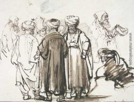 Männer im orientalischen Kleid und zwei Studien eines Bettlers i Männer im orientalischen Kleid und zwei Studien eines Bettlers i