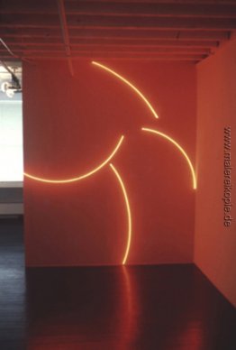 Vier Unvollständige Red Neon Kreise auf eine rosa Wand Vier Unvollständige Red Neon Kreise auf eine rosa Wand
