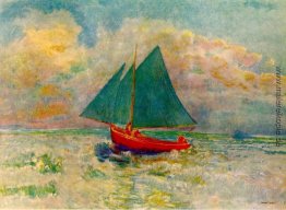 Rotes Boot mit blauem Segel Rotes Boot mit blauem Segel