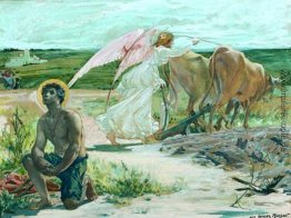 Ángel labrando y Santo en Oración Ángel labrando y Santo en Oración