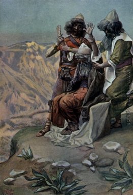 Moses auf dem Berg während der Schlacht, wie es in Exodus Moses auf dem Berg während der Schlacht, wie es in Exodus