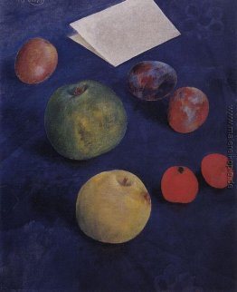 Obst auf einem blauen Tischdecke Obst auf einem blauen Tischdecke